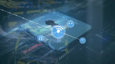 Animation of network of connections over padlock and server. Global business and digital interface concept digitally generated video.