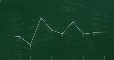Animation of graph over mathematical equations on black background. Global connections and digital interface concept digitally generated video.