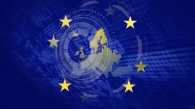 Animation of data processing over eu flag. Global business, patriotism and digital interface concept digitally generated video.