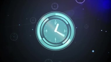 Animation of network of connections on clock moving network of connections. Global connections networks and data processing concept digitally generated video.