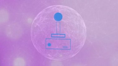 Animation of video game controller icon over globe of network of connections on purple background. Video game interface and networking technology concept