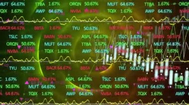 Animation of data processing over shapes moving. Global business and digital interface concept digitally generated video.