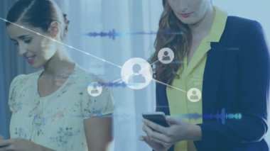 Animation of network of connections over diverse business people. Global business, finances, computing and data processing concept digitally generated video.