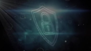 Animation of online security padlock over connections. Global online security, connections, computing and data processing concept digitally generated video.