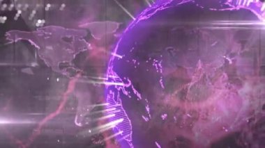 Animation of globe over world map and business people walking. Global finances, lifestyle and digital interface concept digitally generated video.