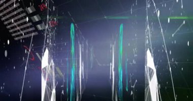 Animation of globe and statistics and data processing over grid. Global internet security technology connections and digital interface concept digitally generated video.