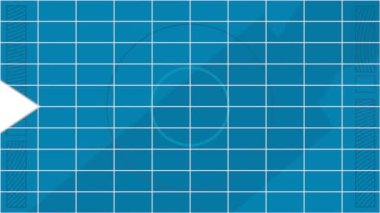 Animation of three arrow icons moving over pulsating circle on blue background with copy space. Technology background concept