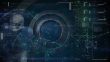 Animation of computer data processing over american football player. Global sports, computing and data processing concept digitally generated video.
