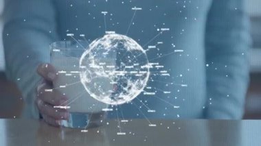 Animation of globe with data processing over woman's face. Global business, computing and data processing concept digitally generated video.