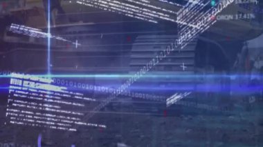Animation of financial data processing with icons over building site. Global business, finances and digital interface concept digitally generated video.