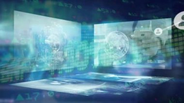 Veri işleme üzerinden bağlantı ağının animasyonu. küresel iş ve dijital arayüz kavramı dijital olarak oluşturulmuş video.