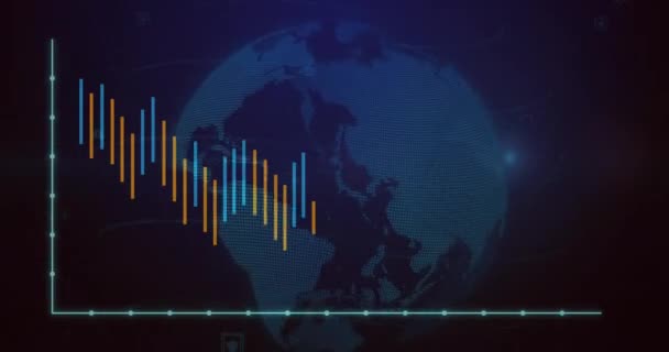 Animacja Globu Nad Przetwarzaniem Danych Koncepcja Globalnego Biznesu Cyfrowego Interfejsu — Wideo stockowe