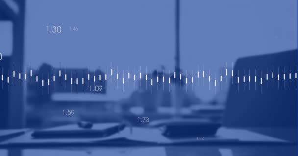 Animation Heart Rhythm Lines Increasing Numbers Empty Cabin Office Digital — Vídeo de Stock
