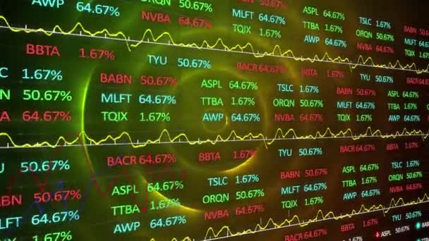 Animation Multiple Graphs Numbers Trading Board Illuminated Circular Pattern Digitally — Vídeo de Stock