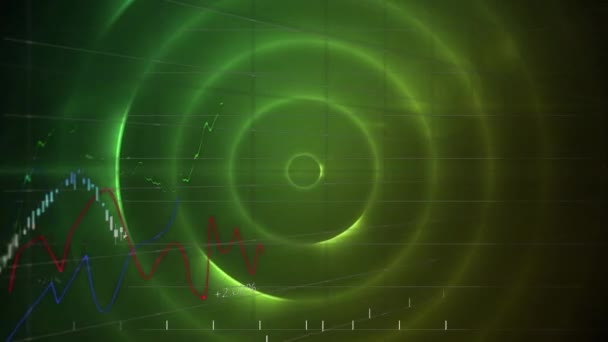 Animation Multiple Graphs Numbers Lens Flare Multicolored Circular Pattern Digitally — Video