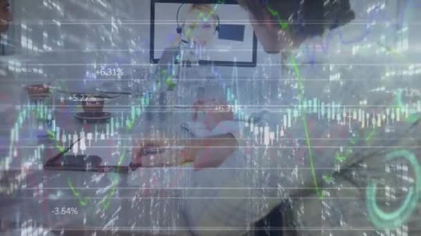 Animation Financial Data Processing Team Diverse Colleagues Having Video Conference — Vídeo de Stock