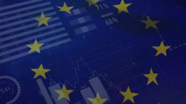 Animation Padlock Data Processing Flag Global Finance Business European Union — Video Stock