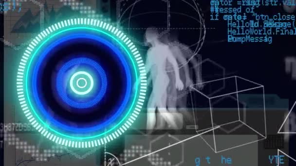 Animation Neon Scanner Data Processing Geometric Shapes Human Body Model — Vídeo de Stock