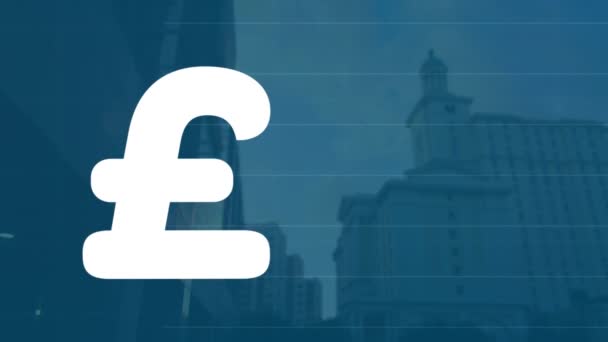 Animation British Pound Sign Filling Pink Cityscape Global Business Finance — Stok Video