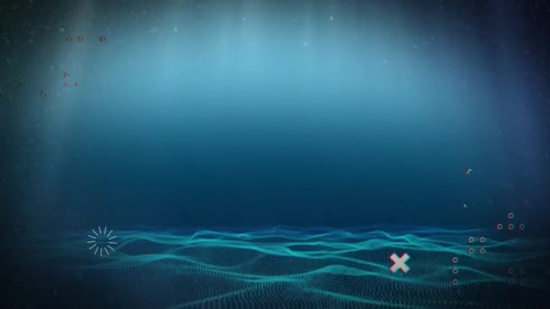 Animation Lines Circle Pattern Symbols Dots Sea Blue Background Digitally — Stockvideo