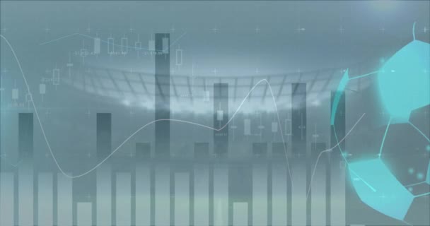 Анимация Обработки Финансовых Данных Футбольного Спортивного Стадионов Концепция Глобального Спорта — стоковое видео