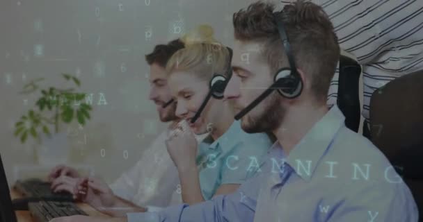 Woman Helping Call Center Agent Looking Computer Screen Pointing Something — Stock videók