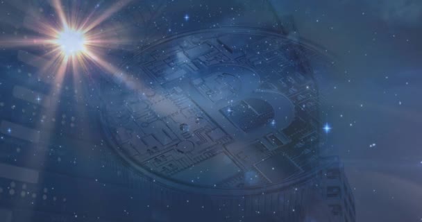 Animation Zodiac Wheel Taurus Sign Data Processing Bitcoin Symbol Global — Vídeo de Stock