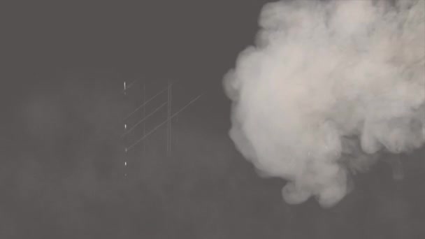 Анимация Зеленых Икон Грома Облака Дыма Сером Фоне Технологическая Концепция — стоковое видео