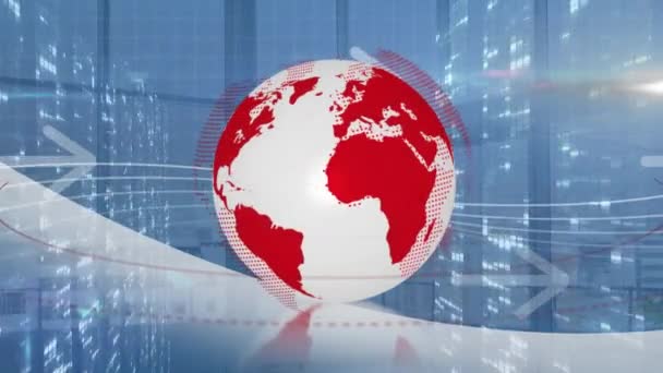 Animation Globe Moving Columns Blue Background Global Technology Computing Digital — Stockvideo