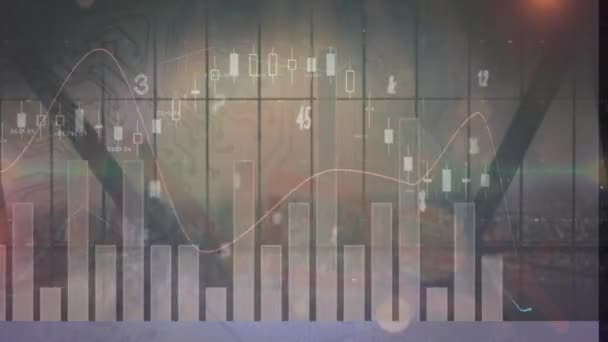 Анимация Статистики Обработки Данных Городскому Пейзажу Глобальные Компьютеры Сети Концепция — стоковое видео