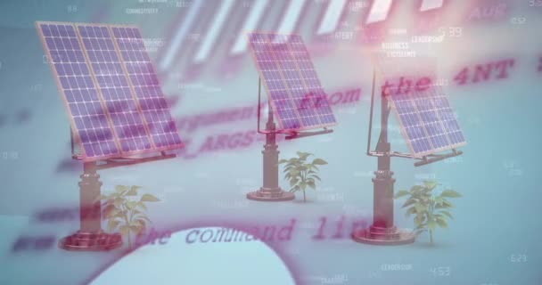 Animation Computer Language Texts Graphs Globe Solar Panels Plants Background — Stok video