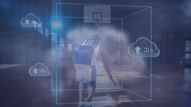 Animation Clouds Arrows Statistics Data Processing Basketball Player Global Sports — Vídeo de stock