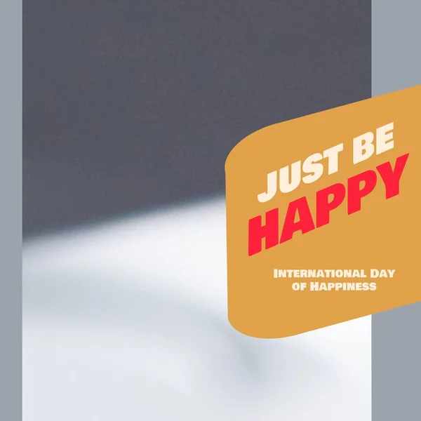 Composition Just Happy International Day Happiness Text Grey Background International — Fotografia de Stock