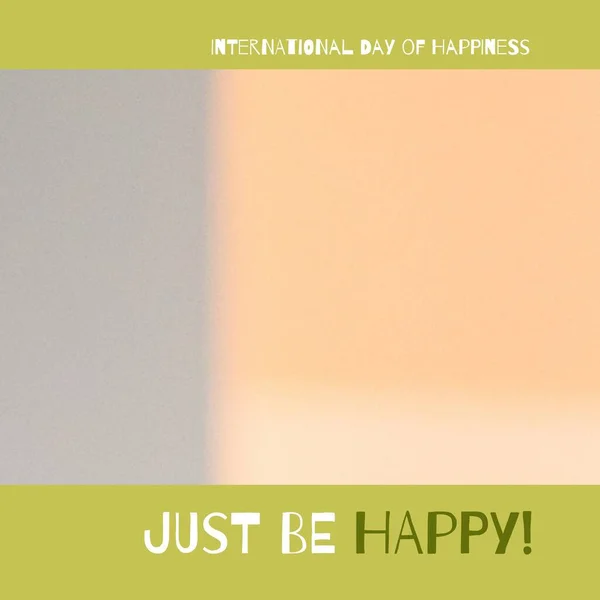 Composition Just Happy International Day Happiness Text Orange Grey Background — Foto Stock