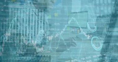 Animation of financial graphs moving over african american man. Global trade, finance and economy concept digitally generated video.