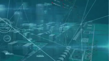 Animation of connections and data processing over computer circuit board on black background. Global technology, finances and digital interface concept, digitally generated video.