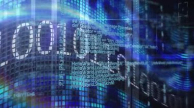 Sunucu odasında veri işleme animasyonu. küresel teknoloji, bilgisayar ve dijital arayüz kavramı dijital olarak oluşturulmuş video.