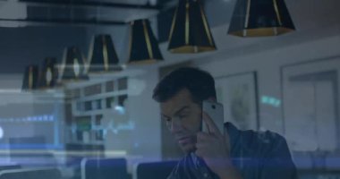 Animation of caucasian businessman using tablet over with smartphone. Global business finances during covid pandemic concept digitally generated video.