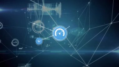 Animation of data processing over network of connections and icons. Global business and digital interface concept digitally generated video.