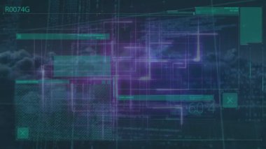 Animation of clouds over data processing. Global networks, business, finances, computing and data processing concept digitally generated video.