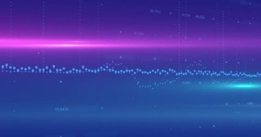 Animation of data processing and light spots over blue background. Global business and digital interface concept digitally generated video.