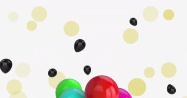 Animation of multicolored balloons over circles against white background. Digital composite, multiple exposure, party, abstract, shape, special occasion, birthday and celebration concept.
