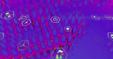 Animation of data processing over ecology icons. Global computing, digital interface and data processing concept digitally generated video.