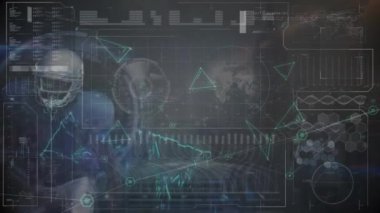 Animation of computer data processing over american football player. Global sports, computing and data processing concept digitally generated video.