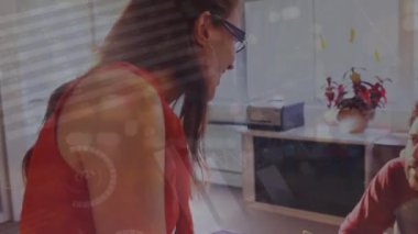 Animation of statistics and financial data processing over businessman. Global business, finances, computing, networks and data processing concept digitally generated video.