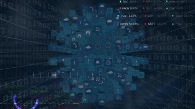 Animation of binary coding and data processing. Global computing, digital interface and data processing concept digitally generated video.