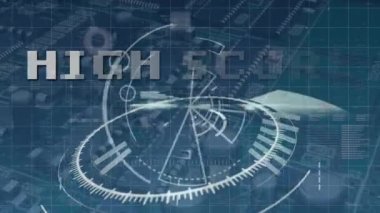 Animation of high score text over globe and data processing. Global business and digital interface concept digitally generated video.
