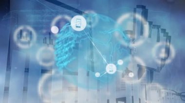 Animation of data processing over network of connections. Global business and digital interface concept digitally generated video.