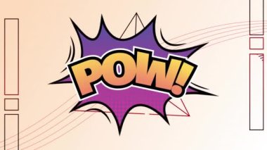 Animation of pow text in bang vector with geometric shapes, loading bars and abstract pattern. Digitally generated, hologram, illustration, vector, art, shape and progress concept.