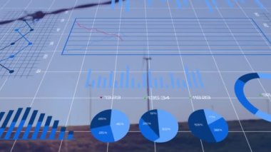 Animation of data processing over wind turbine. Global environment, sustainability, wind energy and data processing concept digitally generated video.